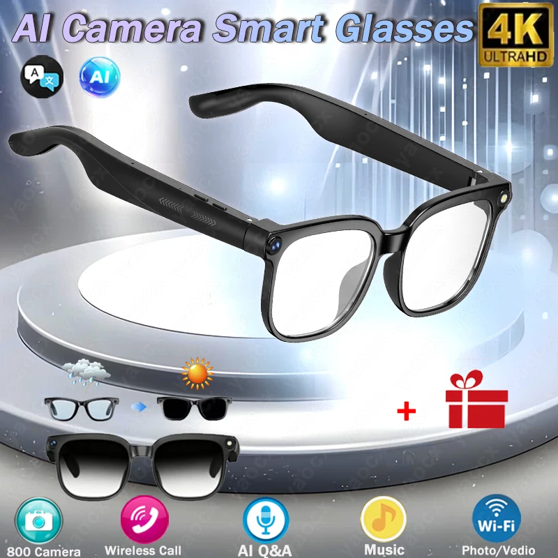 

2025 New Upgrade 8MP Smart Glasses With Camera Video Recording AI Photo Recognition BT Call Translation AI Voice Sunglasses Man
