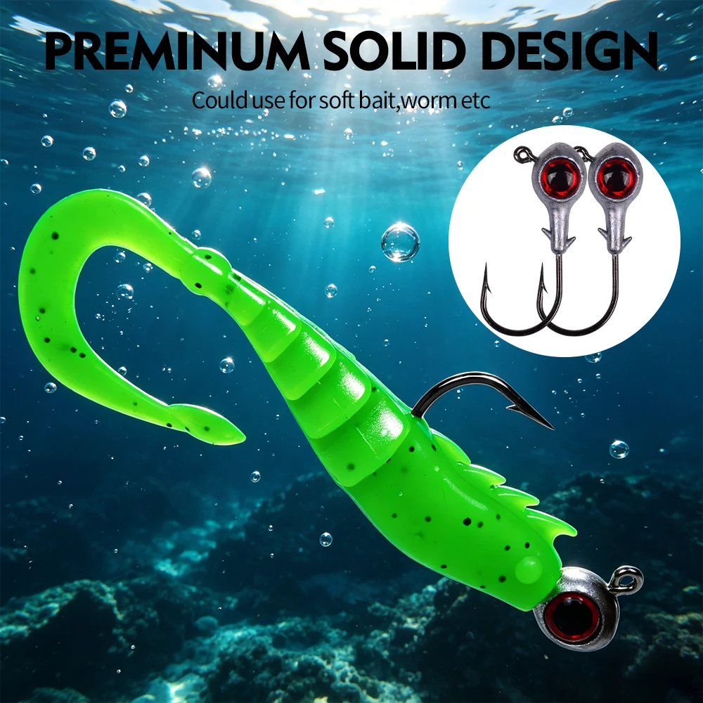 PROBEROS 10Pcs/Box Simulation Red Eye Ball Jig Lead Head Hooks Single Barbed Fishing Hooks Soft Plastic Bait Bass Fishing Tackle view 2
