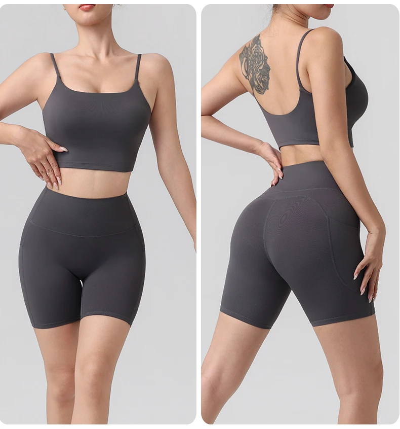 2-teiliges Yoga-Outfit für Damen, Sportanzug, Fitnessanzug, Pilates-Outfit, Gym-Workout-Set, Push-Up-Sport-BH, Leggings-Anzug – Detail 8