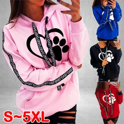 New Women's Casual Long sleeved Pullover Pink Letter Printed Pocket Sports Hooded Sweatshirt Pullover Sweater