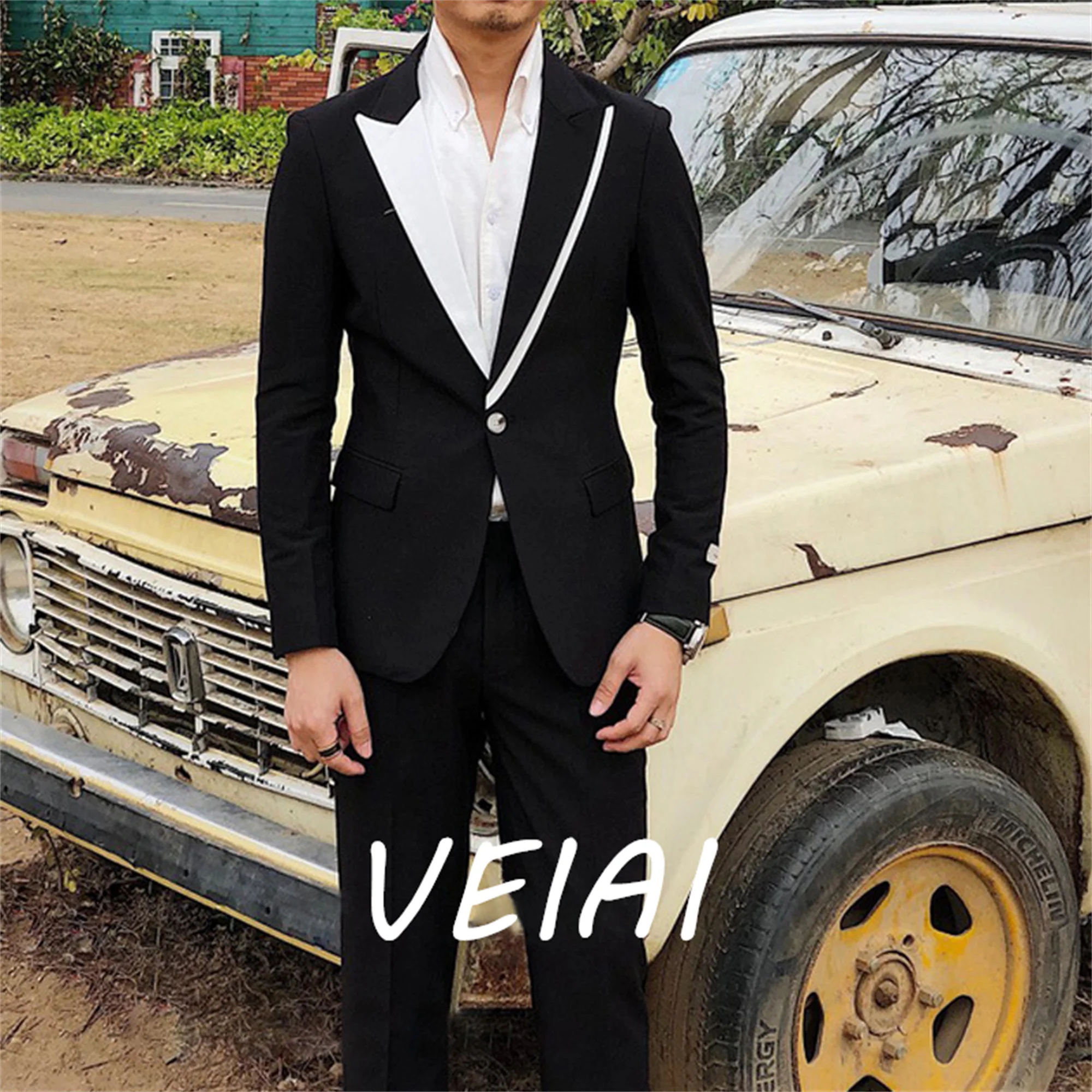 

Повседневные мужские костюмы на заказ с черными брюками для клубной вечеринки, свадебный смокинг в британском стиле, комплект из двух предметов, мужская модная куртка для жениха