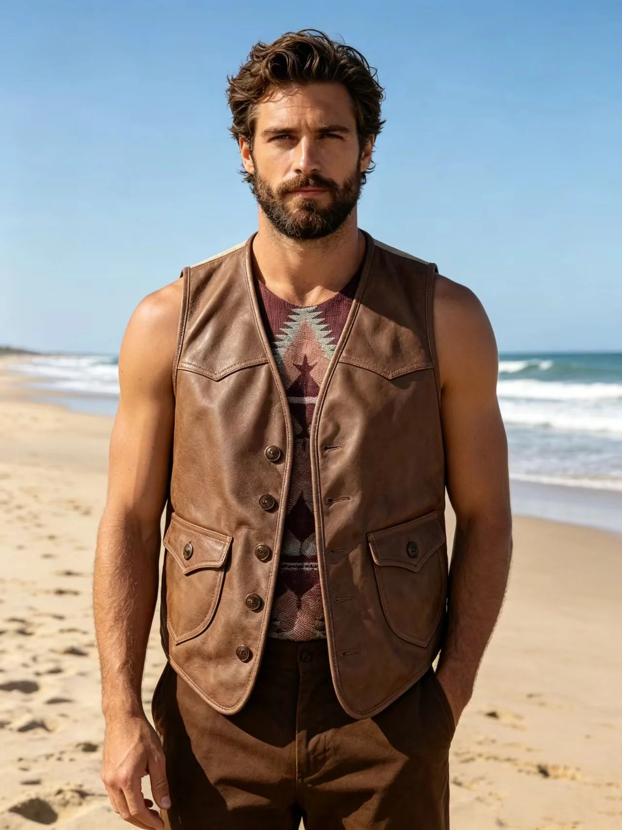 Light Brown Spring Leather Vest Men Casual Style Plus Size 5XL Genuine Natural Cowhide Slim Short Single Breasted Spliced Vest