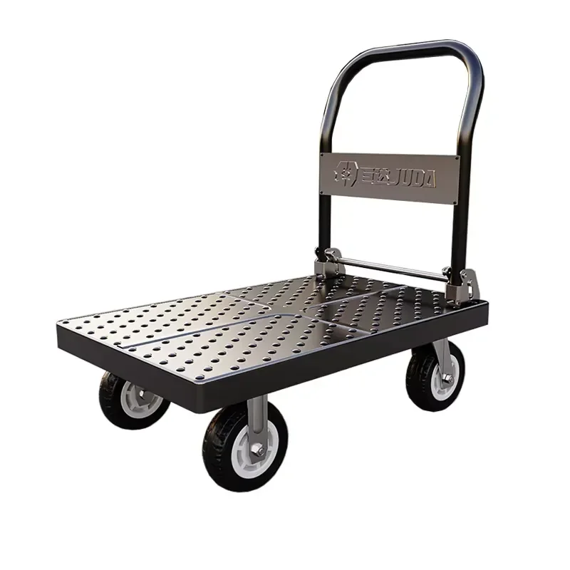 Heavy Duty 500kg Iron Platform Trolley 90x60cm Foldable Hot Dip Galvanized Steel Frame Four Wheel Cart