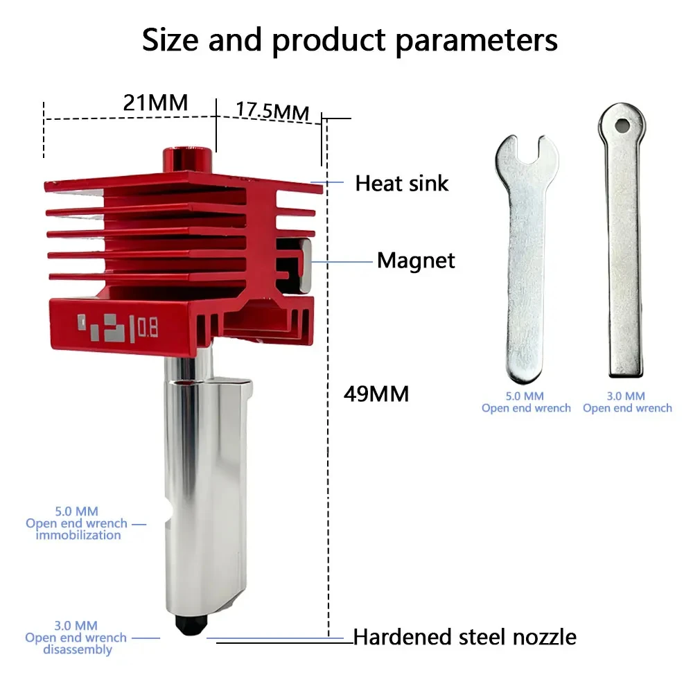 Original P2S H2D H2S H2C Hotend Kit For Bambu Lab Fast Speed Hotend Assembly 0.2/0.4/0.6/0.8mm Hardened steel Nozzle 3D Printer