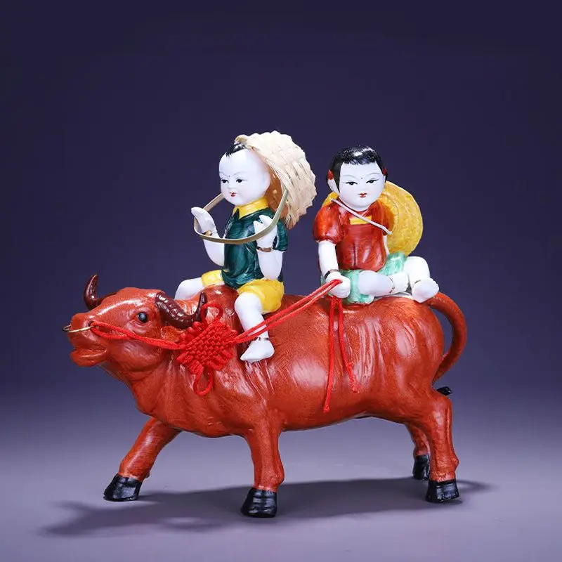 Chinese Cowherd Boy Sculpture Ceramic Handcrafts Home Room Cabinet Figurines Decoration Items Study Bookcase Statue Accessories