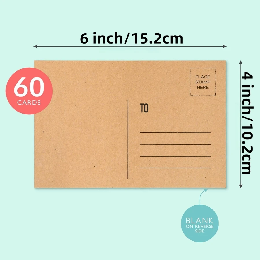 60  Pcs Brown 4x6 Blank Post Cards, Blank Mailable Postcards Set. Make Your Own Printable Postcards. 300gsm Postcard Paper Cards