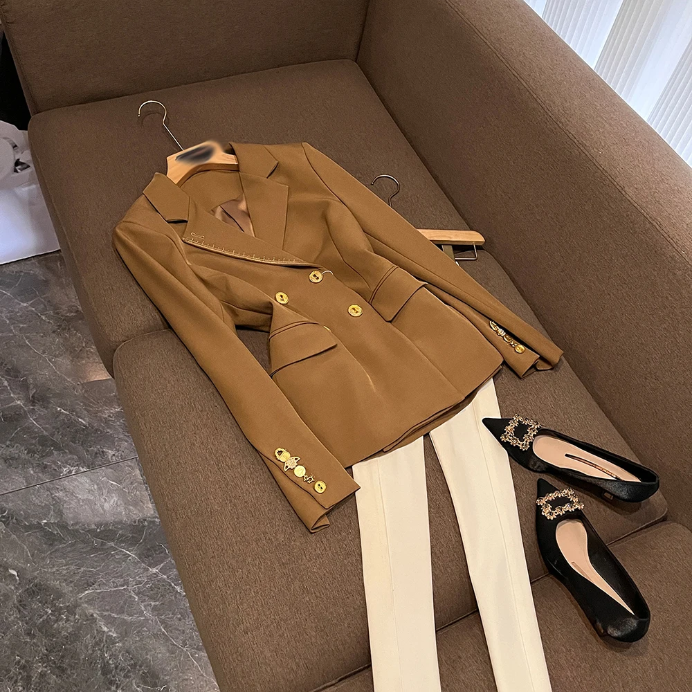 TWOTWINSTYLE Elegant Slimming Jakcets For Women Lapel Long Sleeve Spliced Button Casual Party Blazer Female Fashion KJA542499