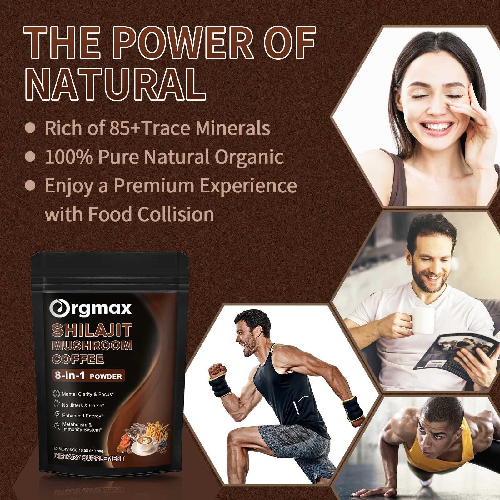 Organic Vegetarian Mushroom Capsule& Shilajit Supplement with Lion\'s Mane, Reishi, Chaga - Stress & Focus Support Energy For Men