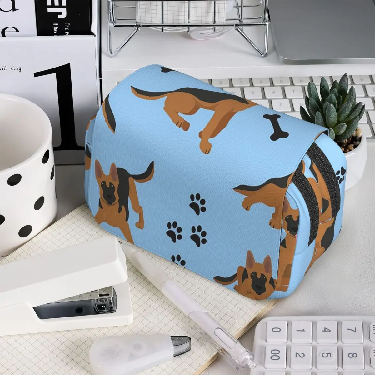 German Shepherd Pattern In Blue Pencil Case for Boy Girl School Pen Box Pencil Bag Stationery Supplies Pen Holder Bag