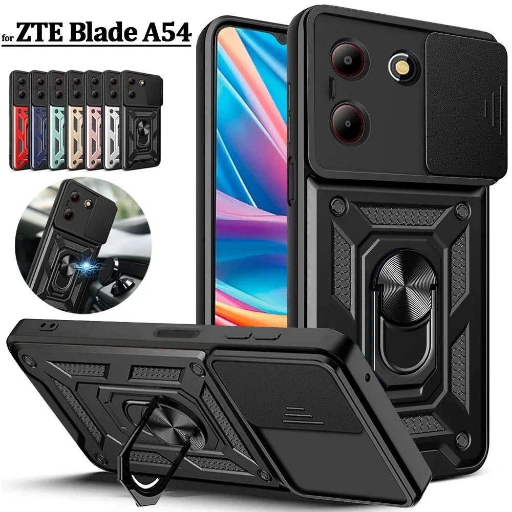 Slide Camera Funda for ZTE Blade A54 Case Armor Ring Stand Protection Cover for ZTE Blade A54 Shockproof Capa