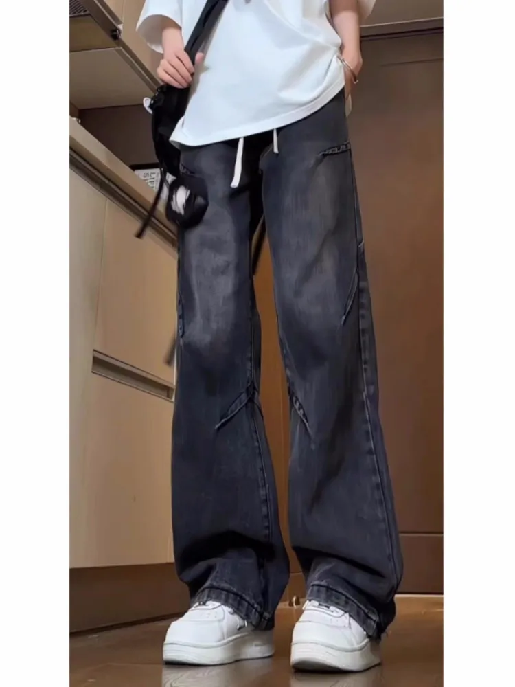 

Мужские летние тонкие джинсы прямого кроя в американском ретро-стиле, свободные, универсальные, повседневные, с прямым кроем штанин