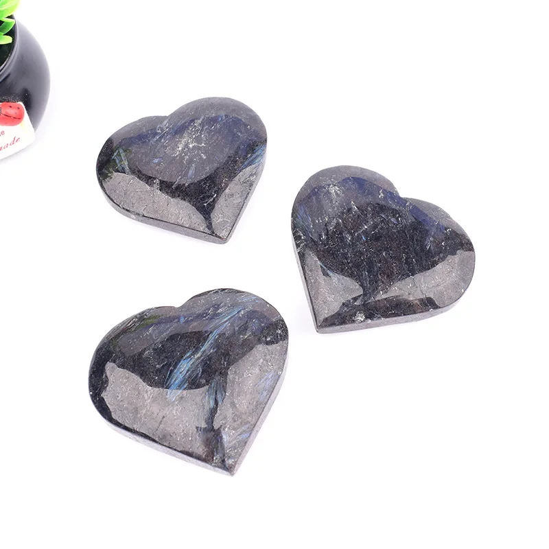 Polished Astrophyllite Heart Crystal Natural Flash Gemstone Heart Figurine Reiki Meditation Healing Stone Home Tabletop Decor