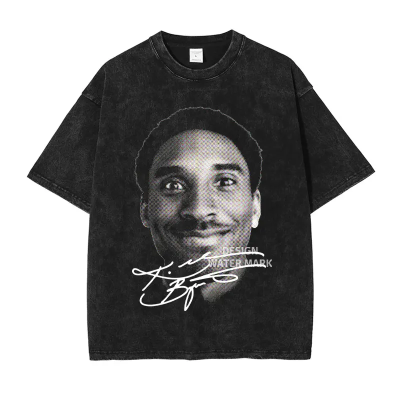 Big Face Basketball Players T Shirt Big Head Vintage Washed Short Sleeve Tops Tee Oversized T-shirt Harajuku Men Clothing Cotton