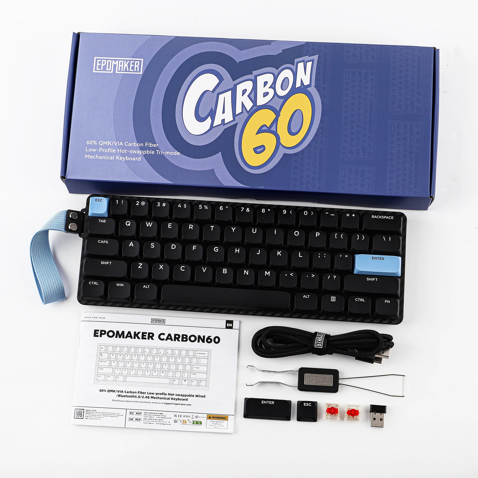 EPOMAKER Carbon60 60% ANSI US Layout Tri-mode Wireless Mechanical Keyboard with QMK/VIA Programmable & RGB Backlights