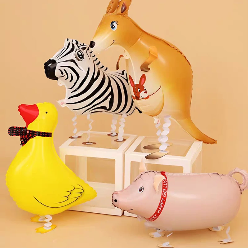 Standing Animals Foil Balloons Baby Shower Birthday Party Decoration Cat Dog Lion Bear Dinosaur Walking Animal Balloon Kids Toy