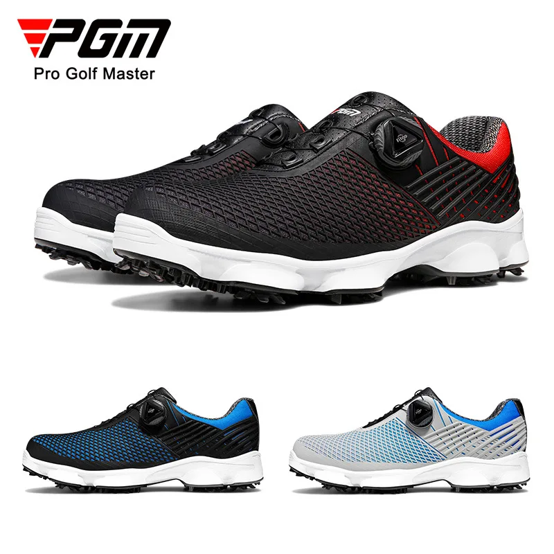 PGM Mens Golf Shoes Spikes Nail Non-Slip Waterproof Genuine Leather Sneakers Comfortable Knob Buckle Golf Men\'S Shoes XZ106