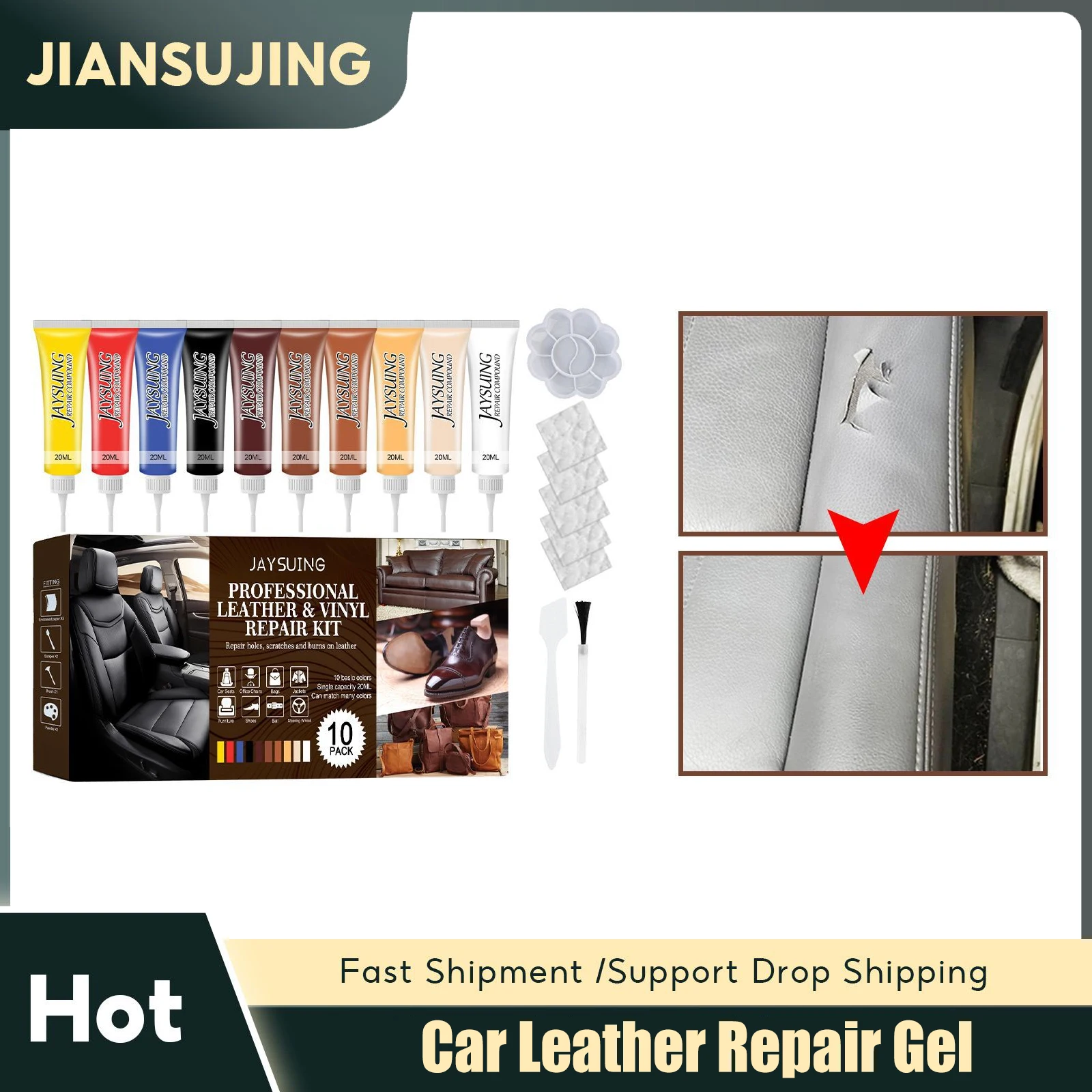 

Car Leather Repair Gel Home Sofa Scratch Cracks Paint Care Shoes Complementary Color Refurbishing Auto Leather Restore Color Kit