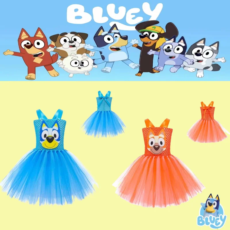 2024 New Bluey Dress Halloween Children\'S Animal Costume Bluey Bingo Same Style Puppy Cosplay Costume Mesh Tutu Skirt Gifts