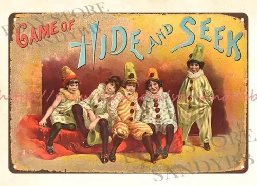 1 pcs,EARLY MCLOUGHLIN BROS. GAME OF HIDE OF SEEK toy tin sign man cave metal wall