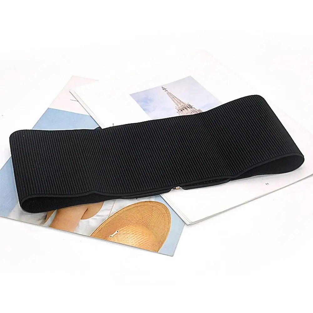 حزام مشد مرن عريض عتيق، حزام خصر عريض مرن مقاس كبير، حزام بيبلوم أسود لمعطف فستان التنورة