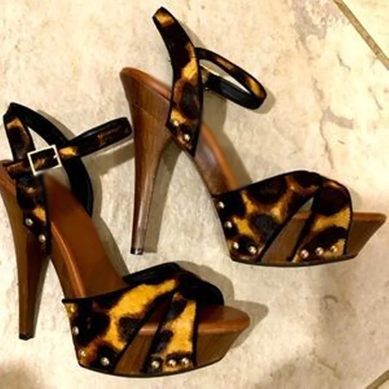 

Leopard Buckle Cut out Shallow Sandals Thin High Heel Peep Toe Fashion Sexy 2025 Summer Big Size Woman Shoes Zapatillas Mujer