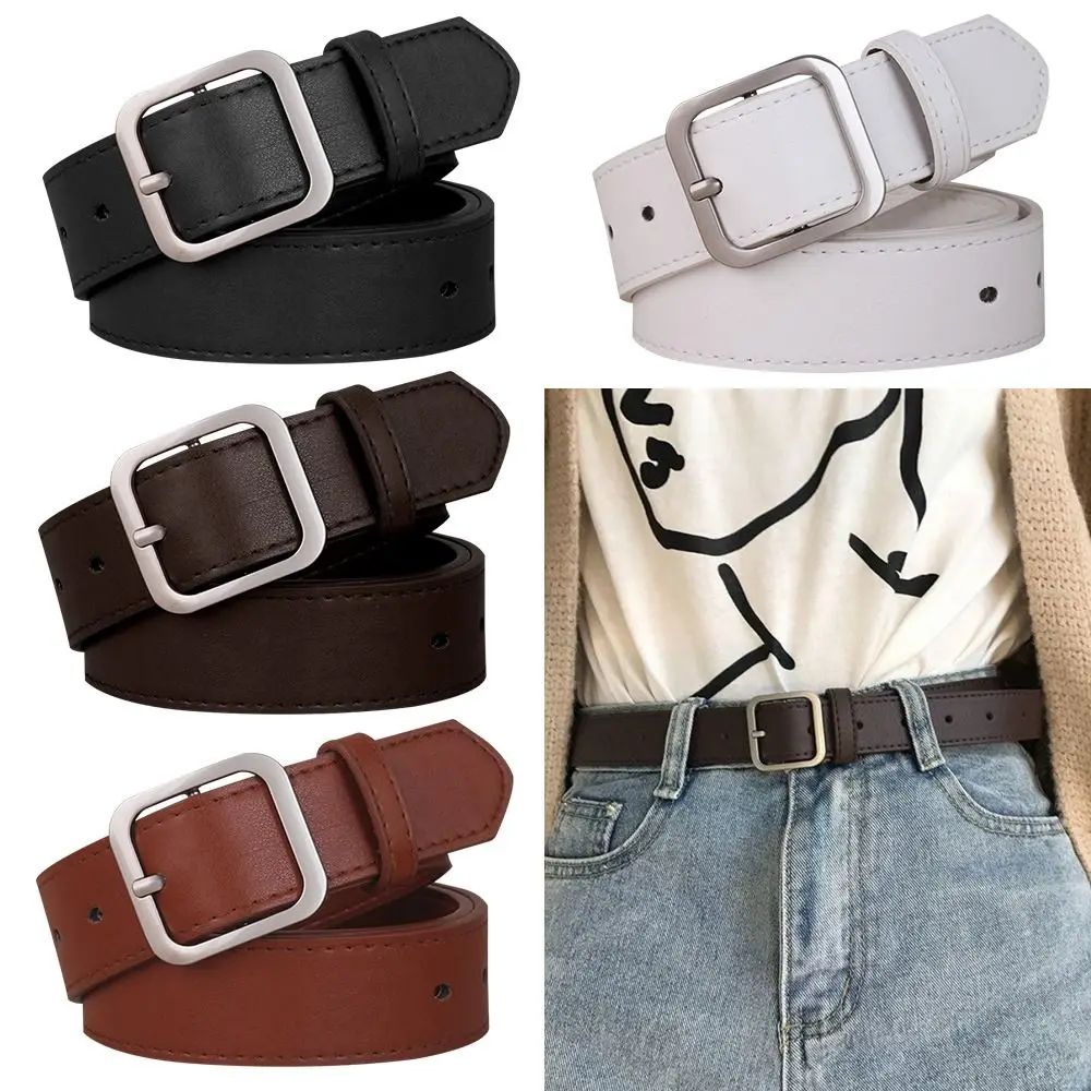 

Women Casual Vintage Pants Bands Ladies Dress Belts PU Leather Belt Square Buckle Waistband