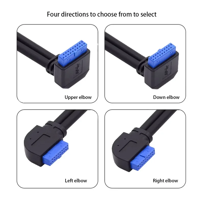 Placa base con codo de 90 grados, expansión de 20P a USB 3,0, placa base con codo hacia arriba, abajo, izquierdo y derecho, Cable de datos para oreja USB 3,0
