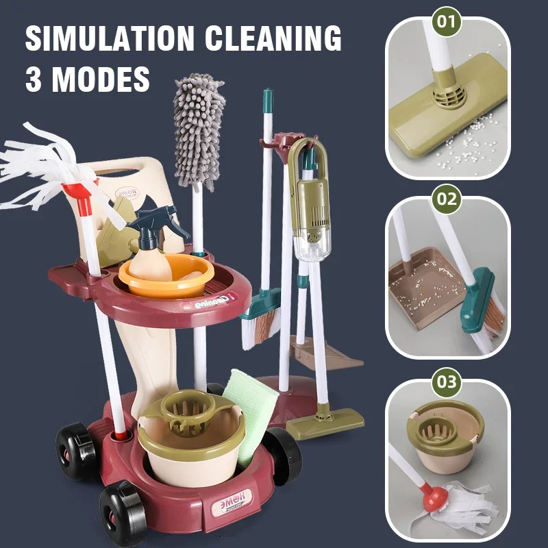 Simulation Vacuum cleaner Cleaning Hygiene Cart Tool Set Kids Toys Housework Sanitation Playing House Parent-child Interaction