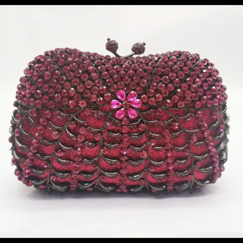 Royal Blue Fish Scale Floral Hollow Rhinestone Rectangle Clutch Luxury Chinese Style Evening Purse Mature Women Wedding Banquet view 4