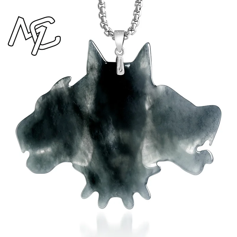S925 Silver Natural Jade Cerberus Pendant Necklace Carved Charm Jadeite Jewelry Fashion Amulet Hip-hop Gift Certificate