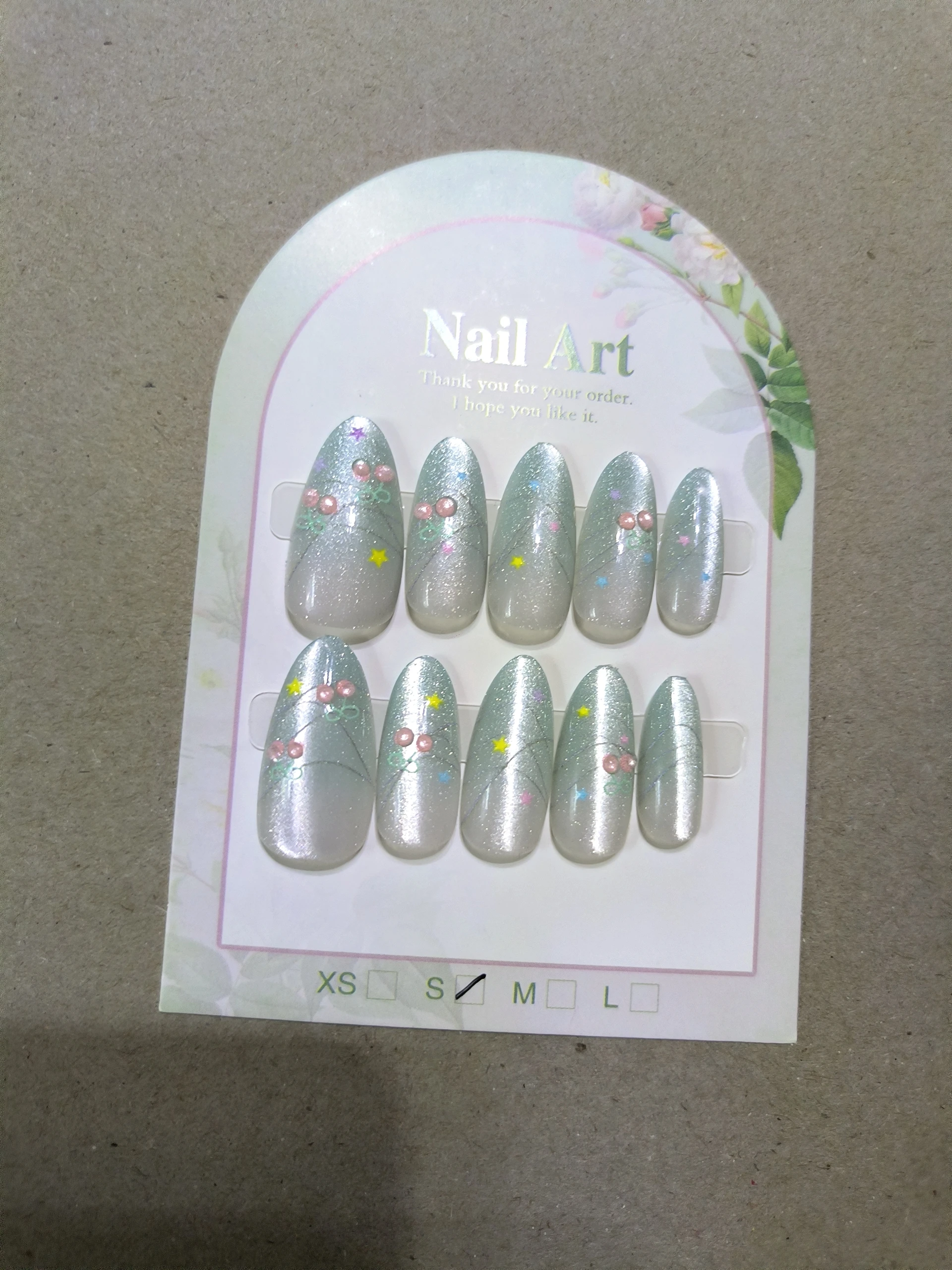 

10pcs Handmade Press On Nails Almond Ins Sweet Blue Color Fake Nails For Girls Wearable Cherry Star Korean Cute False Nail Tips