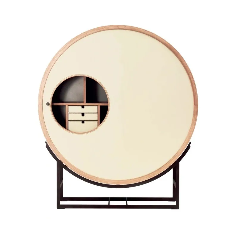 Solid wood round storage decorative cabinet revolving door porch storage cabinet