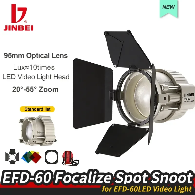 JINBEI EFD-60 Focalize Spot Snoot para Luz de Vídeo LED, Condensador Óptico, Cilindro de Luz para Efeitos Especiais DIY com Barndoor