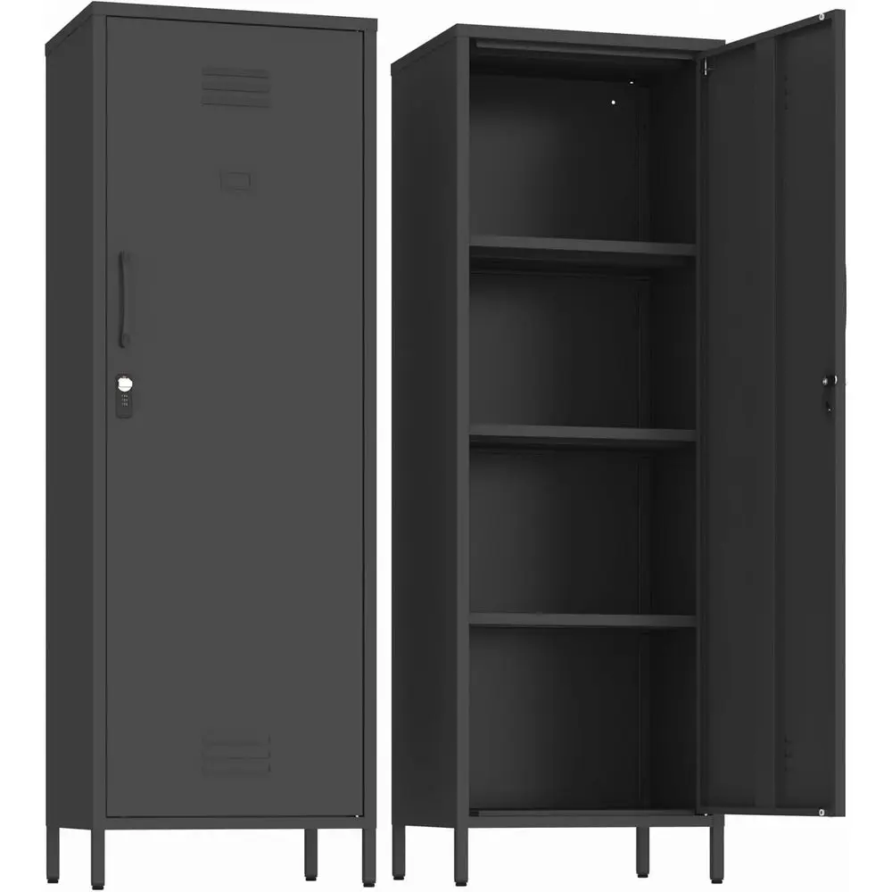 

Black Kitchen Pantry or Bathroom Storage Cabinet with Locking Door and Adjustable Shelves