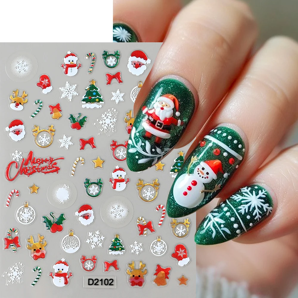 Pegatinas 3D para uñas de dibujos animados de Papá Noel, alce, copo de nieve, muñeco de nieve de Navidad, hombre de jengibre, calcomanías para uñas, deslizadores adhesivos para manicura DIY