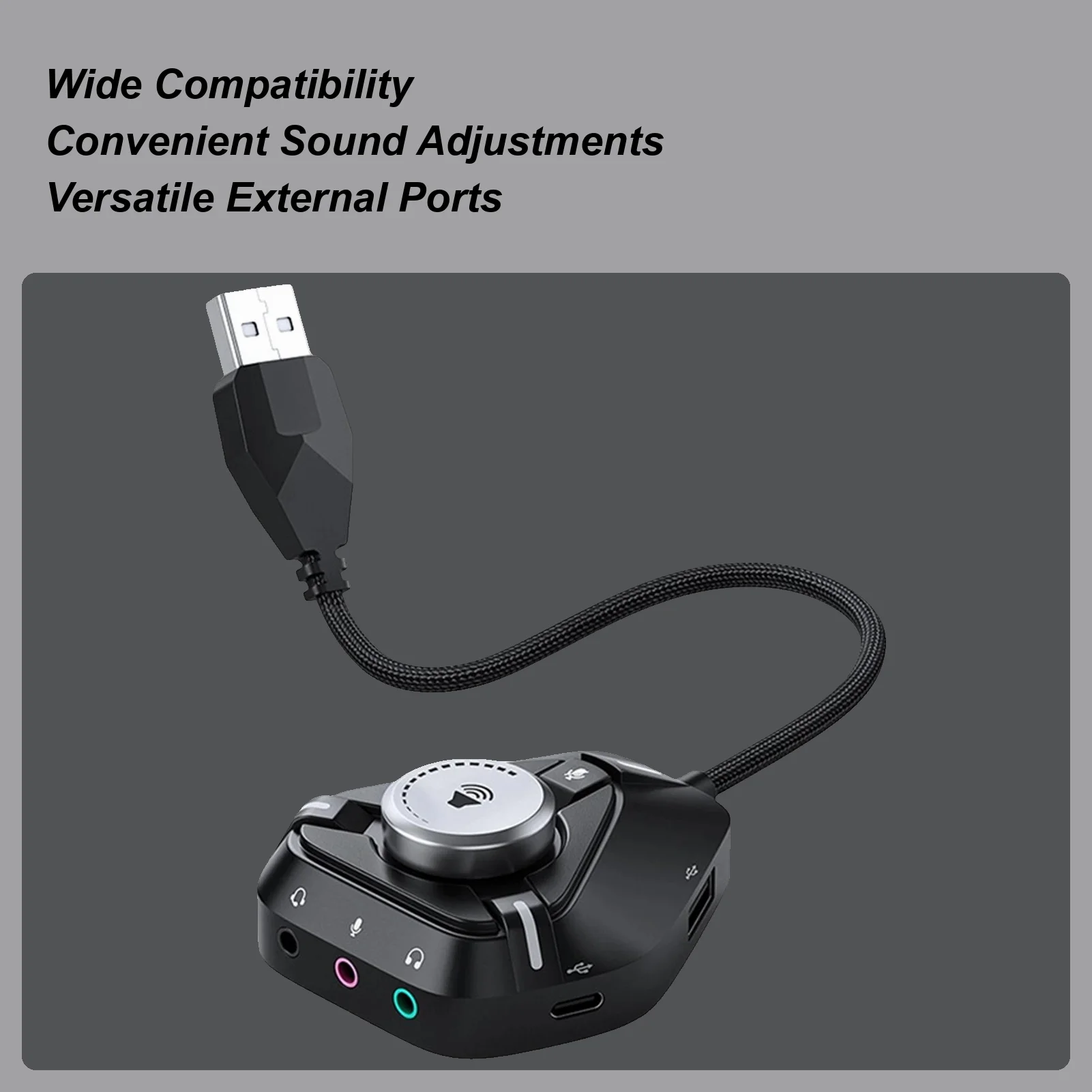

6-in-1 External USB Sound Card Type-C External Soundboard 3.5mm USB Headset Adapter For Volume Control Microphone Speaker Studio