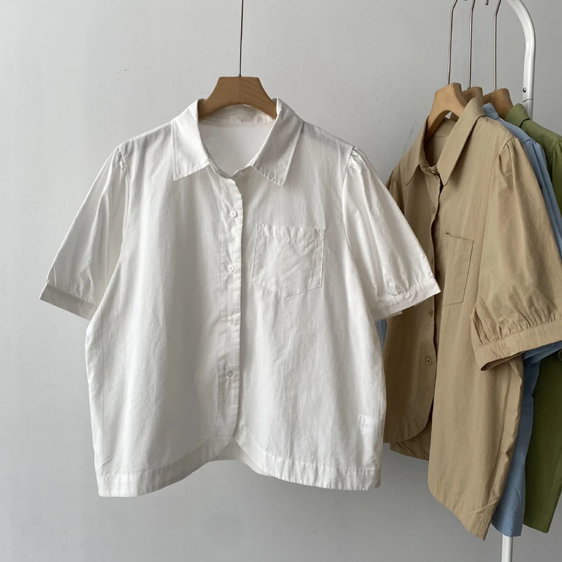 

Summer Design Cotton ort Sve irt Irregular Lantern Sve Collar Women's Anti-Aging Top Korean Sle Loose Fit