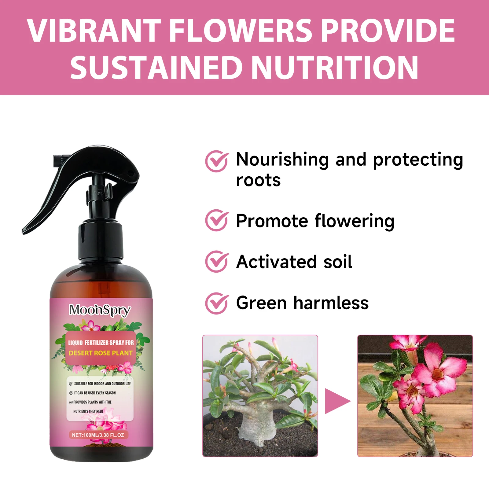 Desert Rose Fertilizer Spray Plant Growth Nutrition Supplement Bloom Booster For Garden Flowers Plants Liquid Fertilizer Mist