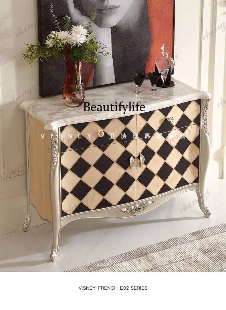 Light French high-end solid wood dining side cabinet European villa living room aisle wall locker