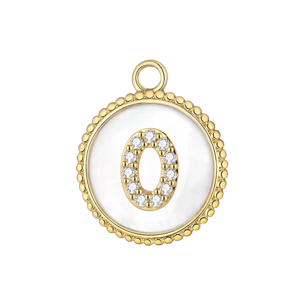 AAA Cubic Zirconia Crystal White Shell Number 0-1 Pendant 2025 CZ Stones Gold-plated Brass DIY Charm Necklace Makings Present