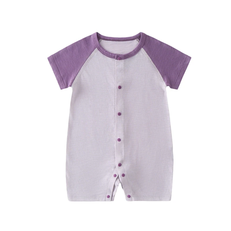 2026 Children's Summer One-piece Cotton A-class Short Sleeved Color Blocked Round Neck Climbing Suit