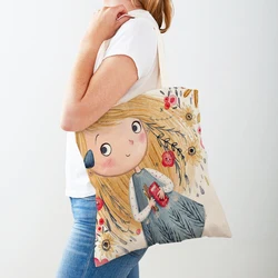 Borsa per la spesa casual regalo per bambini adorabile del mondo delle fiabe Borsa per la spesa in tela riutilizzabile con doppia stampa per ragazza carina cartone animato