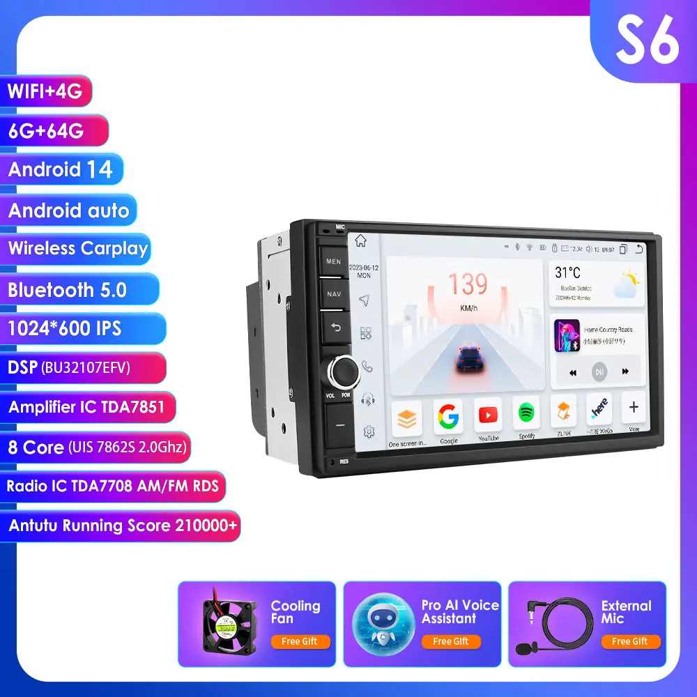 8G + 128G 7Inch Autoradio Carplay 2 Din Android Auto Autoradio Gps Voor Universele Stereo Multimedia Speler Navigatie Head Unit Rds