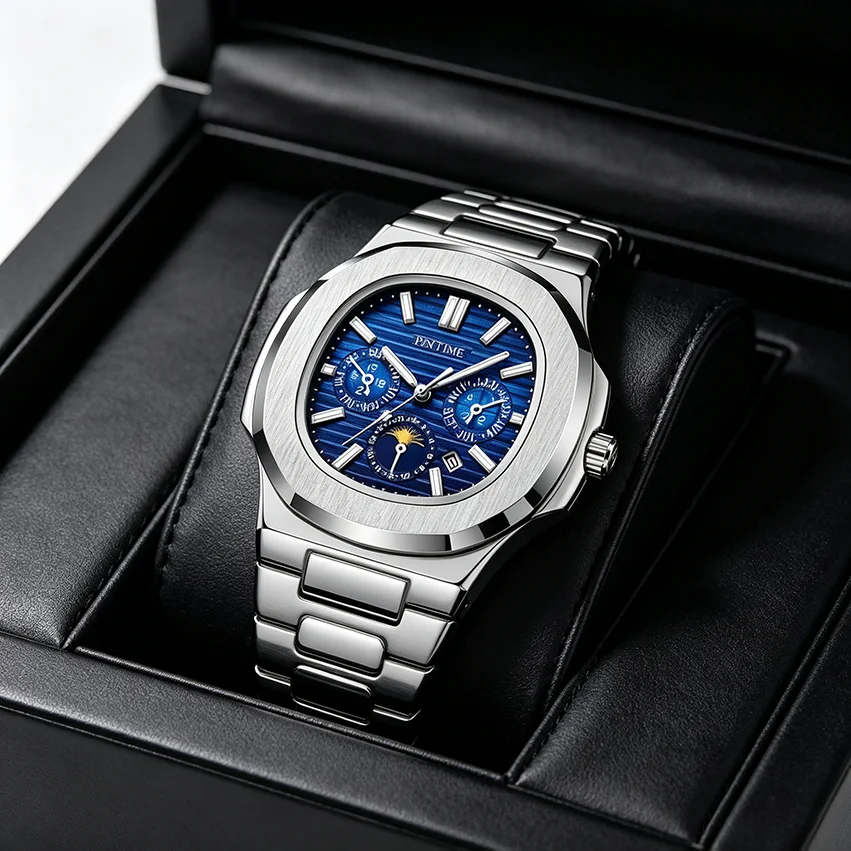 Classic Parrot Series Men's Quartz Watch - Waterproof Luxury Night Light Multifunctional with Moonphase Feature