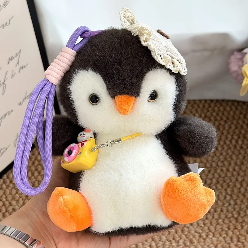 Pingüino de dibujos animados de 16cm, juguete colgante de peluche, bonito pingüino, mochila, decoración, muñeca, adorno esponjoso, bolsa de regalo, llavero colgante para teléfono y coche