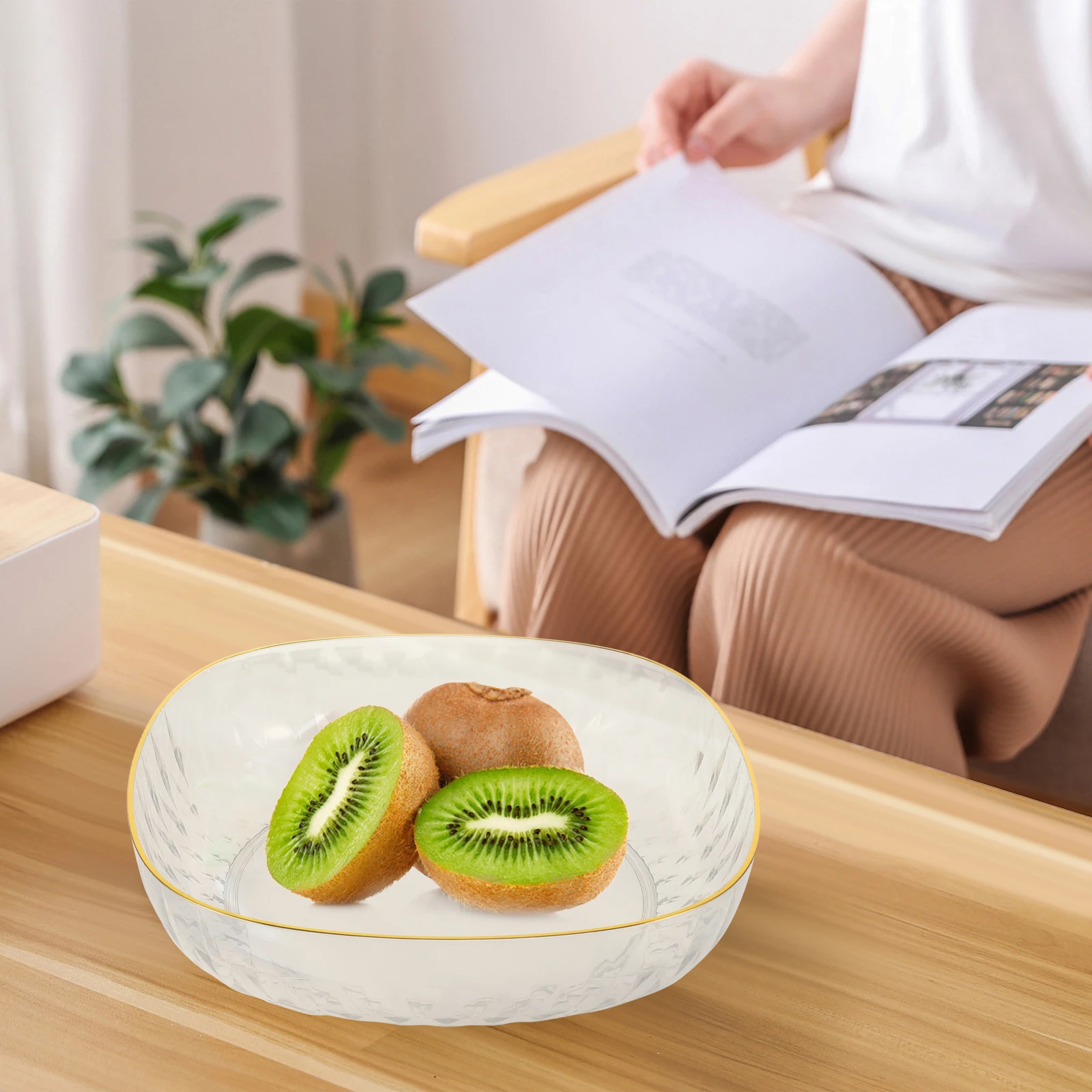 

Plastic Fruit Salad Bowl Household Multi-Functional Serving Dessert Container Kitchen Condiment Snack Bowl For Parties