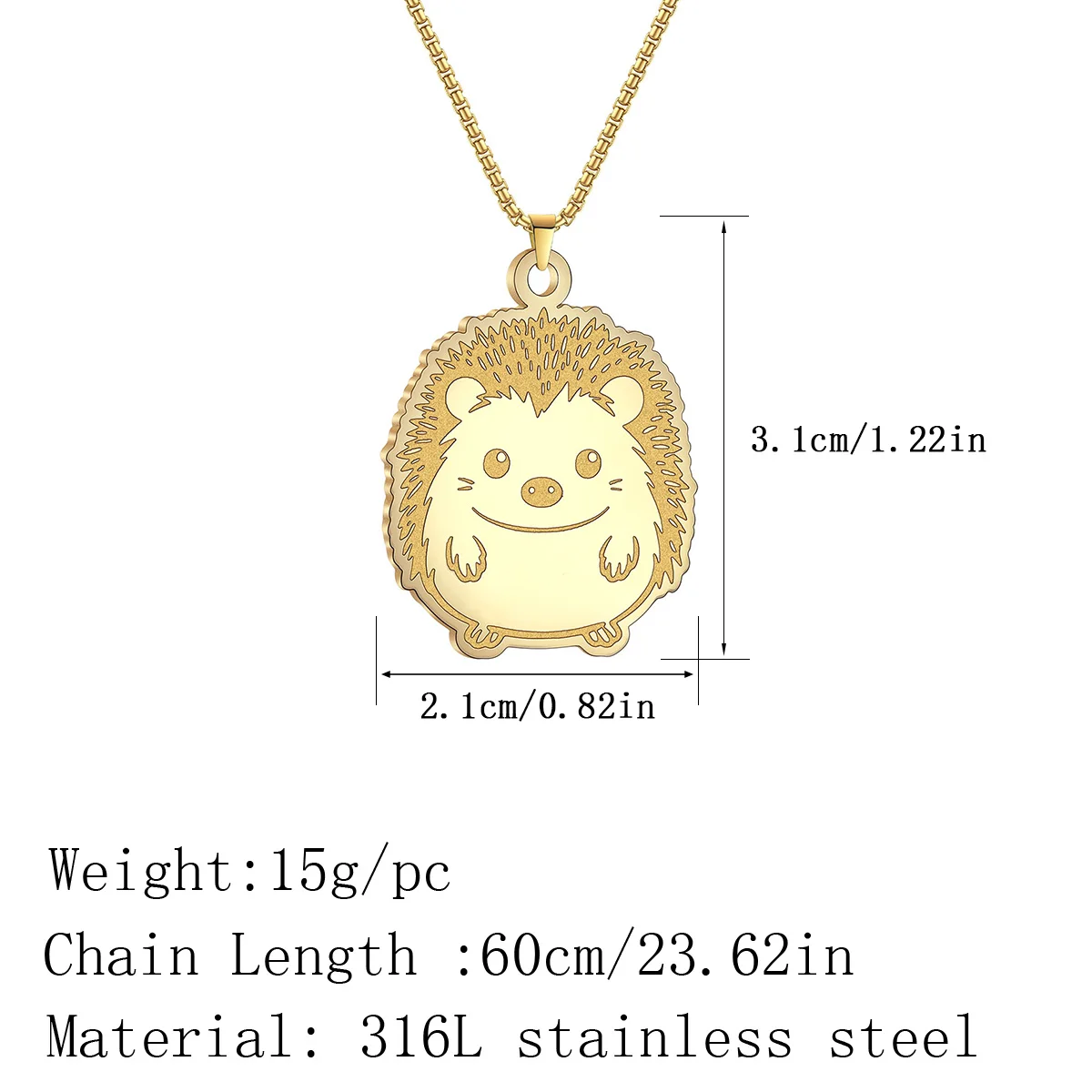 Kinitial Cute Hedgehog Pendant Necklace Women's Stainless Steel Necklace Choker Fashion Cute Jewelry Animal Lover Gift