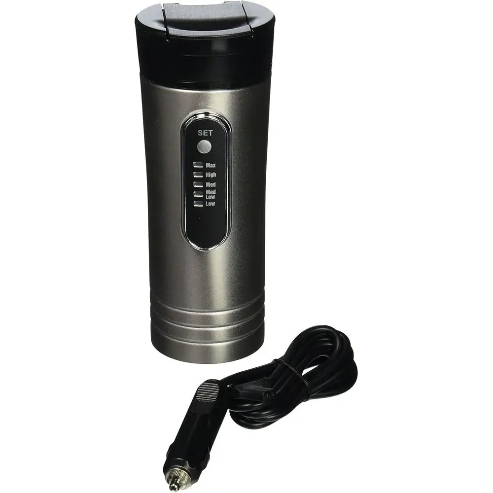 

12-Volt 15oz. Premium Heated Travel Mug, Silver, Black