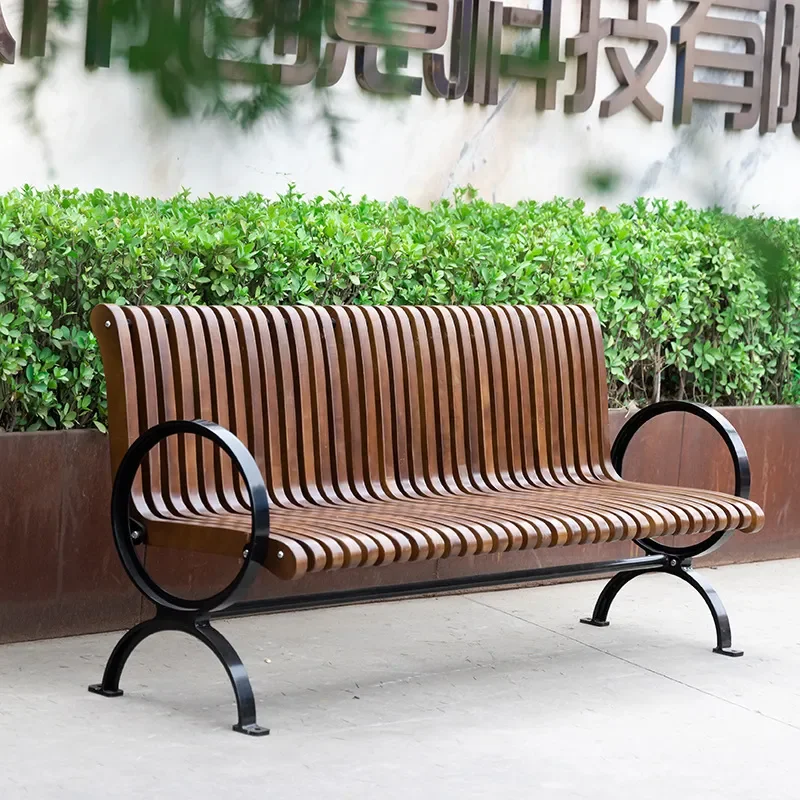Park Chairs Outdoor Back Benches Wrought Iron Seats Shopping Mall Landscape Seats Durable Metal Garden Bench for Public