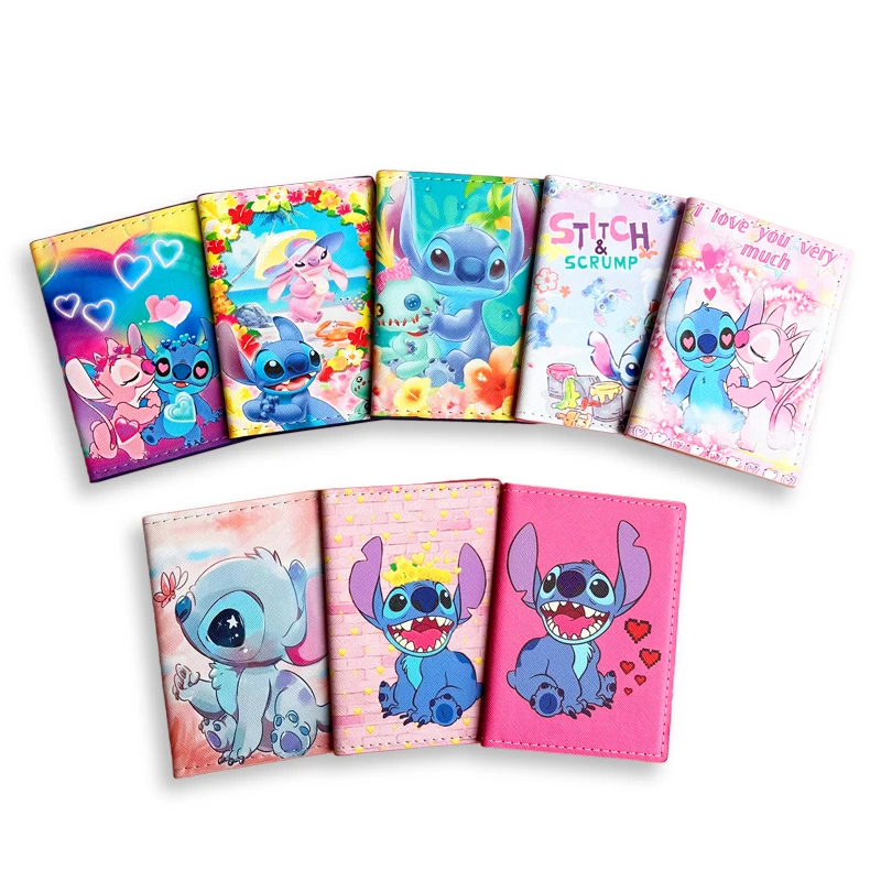 Disney Stitch-Funda de cuero PU para pasaporte de viaje para mujer, estuche para tarjetas de visita para amantes, tarjetero para boletos de avión